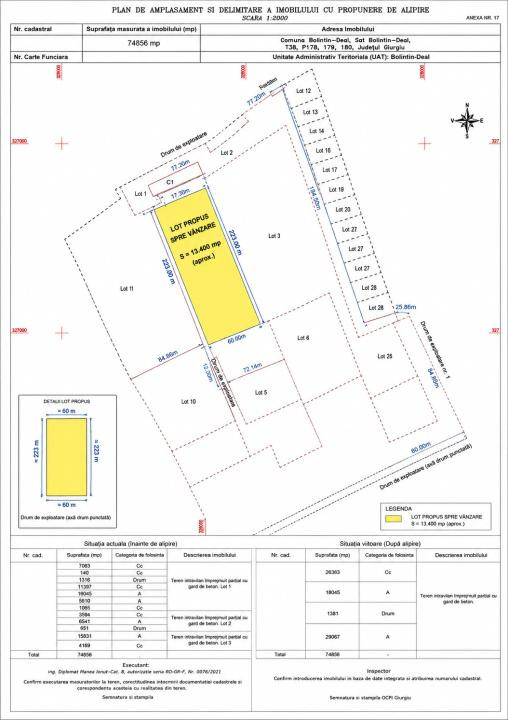 Teren intravilan 13.400 mp | PUZ în curs | Deschidere 223 m | Bolintin-Deal