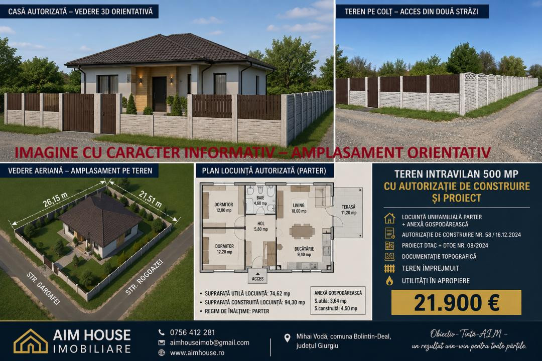 🏡 Teren 500 mp cu Autorizație de Construire + Proiect | Bolintin-Deal