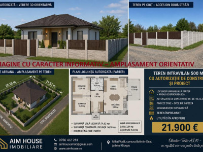🏡 Teren 500 mp cu Autorizație de Construire + Proiect | Bolintin-Deal