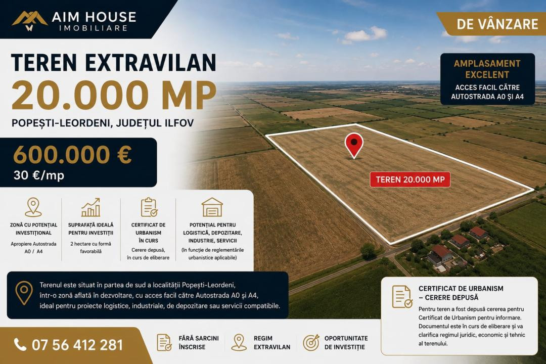 TEREN 20.000 MP | POPEȘTI-LEORDENI | ZONA STR. MECANIZĂRII | A0/A4