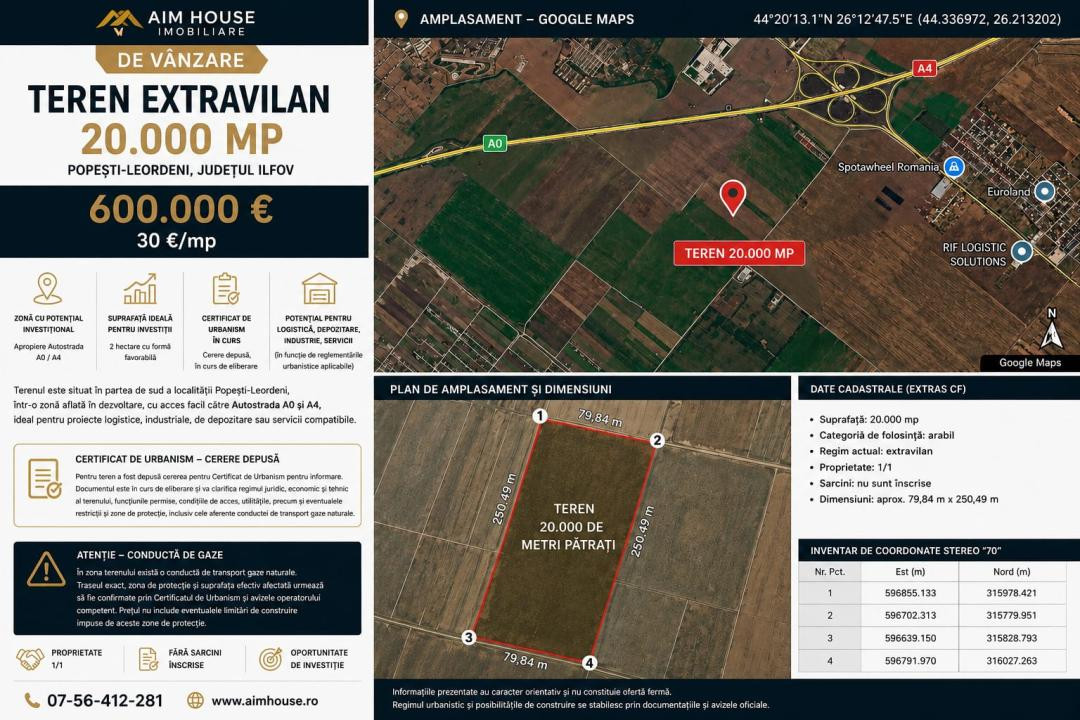 TEREN 20.000 MP | POPEȘTI-LEORDENI | ZONA STR. MECANIZĂRII | A0/A4