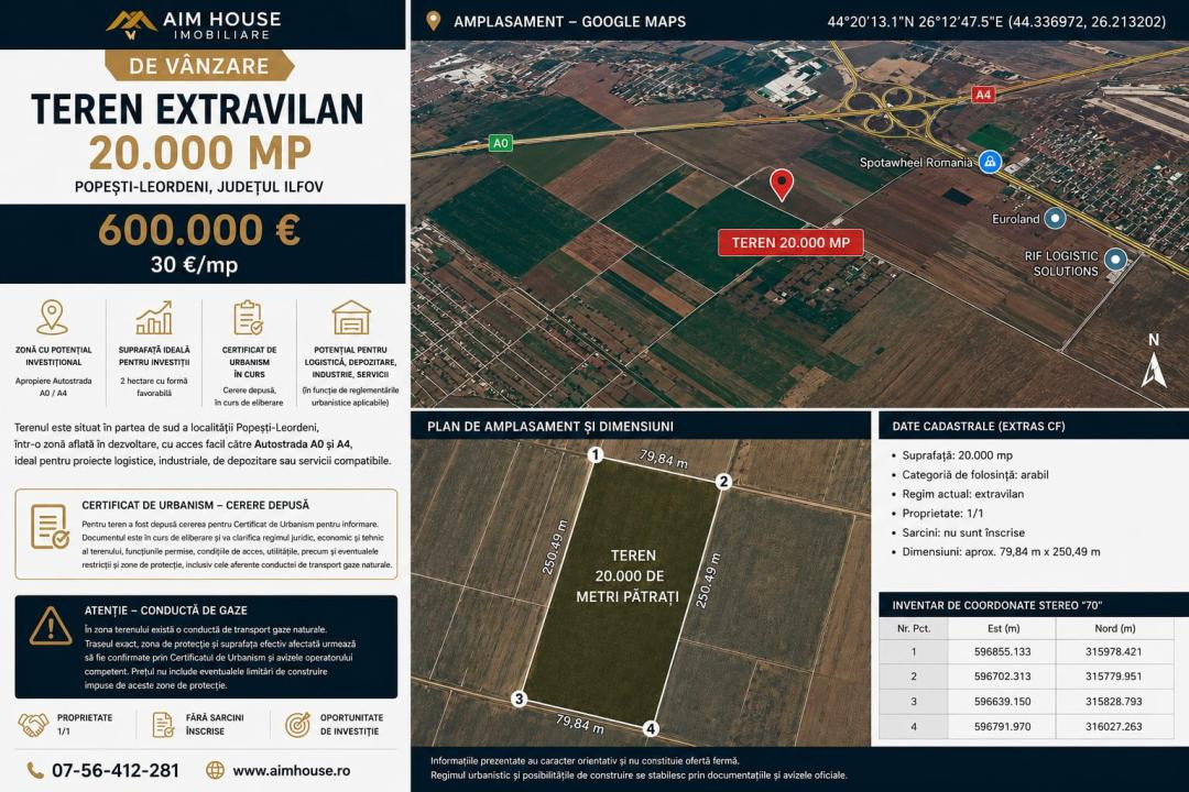 TEREN 20.000 MP | POPEȘTI-LEORDENI | ZONA STR. MECANIZĂRII | A0/A4
