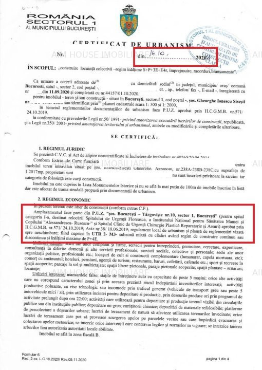 Sos. Ghe. Ionescu Sisesti Teren 1.419mp-D=41m/Ad=35m-Zona M3-Urbanism Construire
