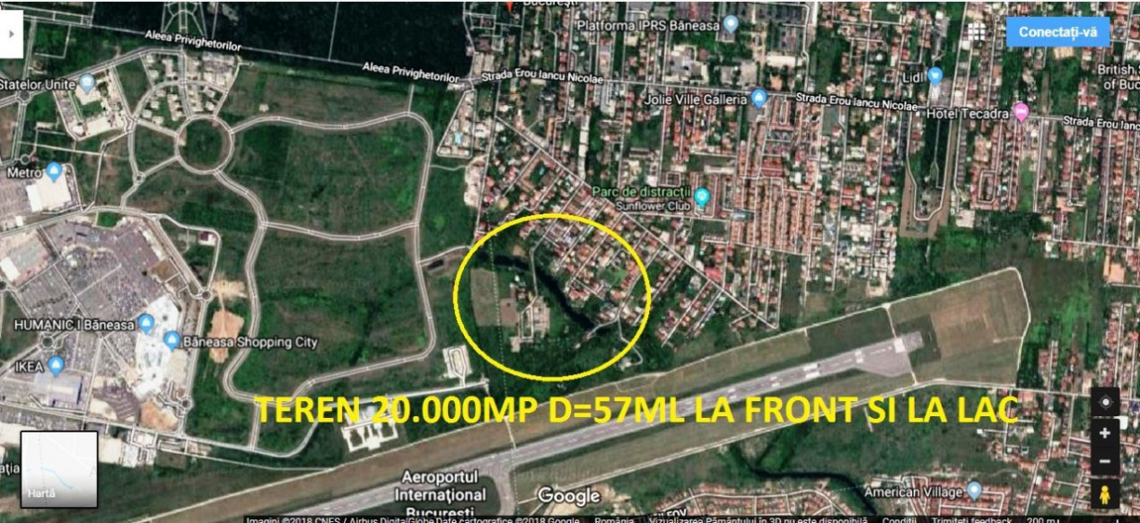 Teren 20.000mp Pipera-Baneasa Shopping City deschidere 57ml la front si lac.
