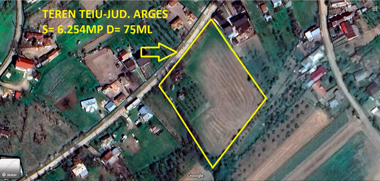 Teren 6.254 mp,Teiu –Intravilan,Deschidere 75 ml, Curent,Comision 0%