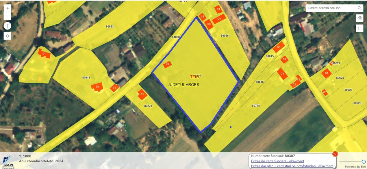 Teren 6.254 mp,Teiu –Intravilan,Deschidere 75 ml, Curent,Comision 0%