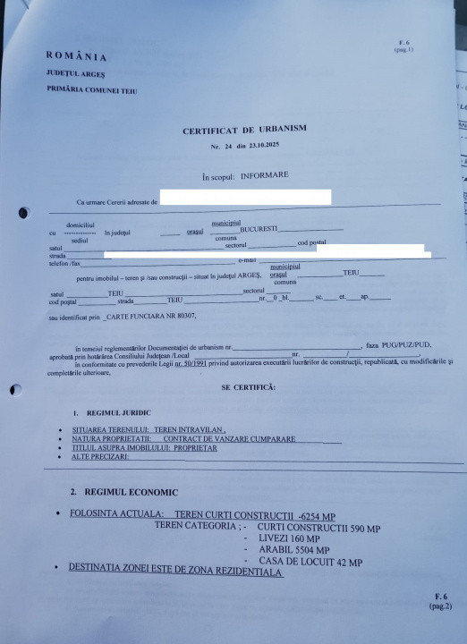 Teren 6.254 mp,Teiu –Intravilan,Deschidere 75 ml, Curent,Comision 0%