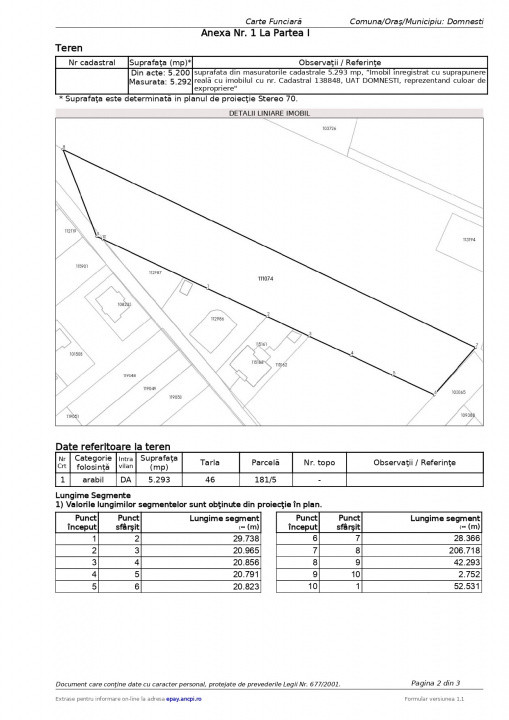 Teren intravilan 5.293 mp-deschidere 42m–Domnești Ilfov, utilități la limita